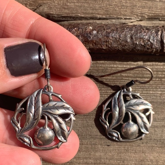 Sterling Designer Fruit Tree Earrings - Picture 4 of 4